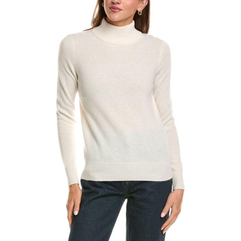 Incashmere Womens Basic Mock Neck 100% Cashmere Sweater, White